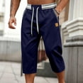 thumbnail image 5 of BRELIL Men Plus Size Capri Pants Drawstring Loose Fit Summer Casual Beach Vacation Shorts Lounge Trousers Solid Outdoor Travel Bottoms, Navy 2XL, 5 of 5
