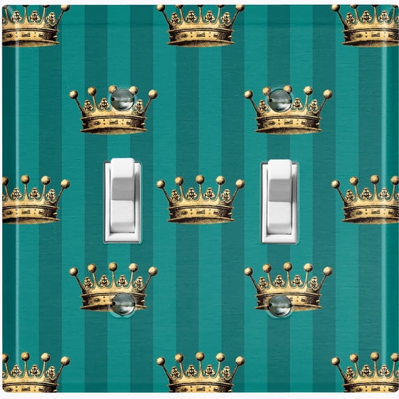 Metal Light Switch Plate Cover Elegant Yellow Crown Green Striped Damask DAM099