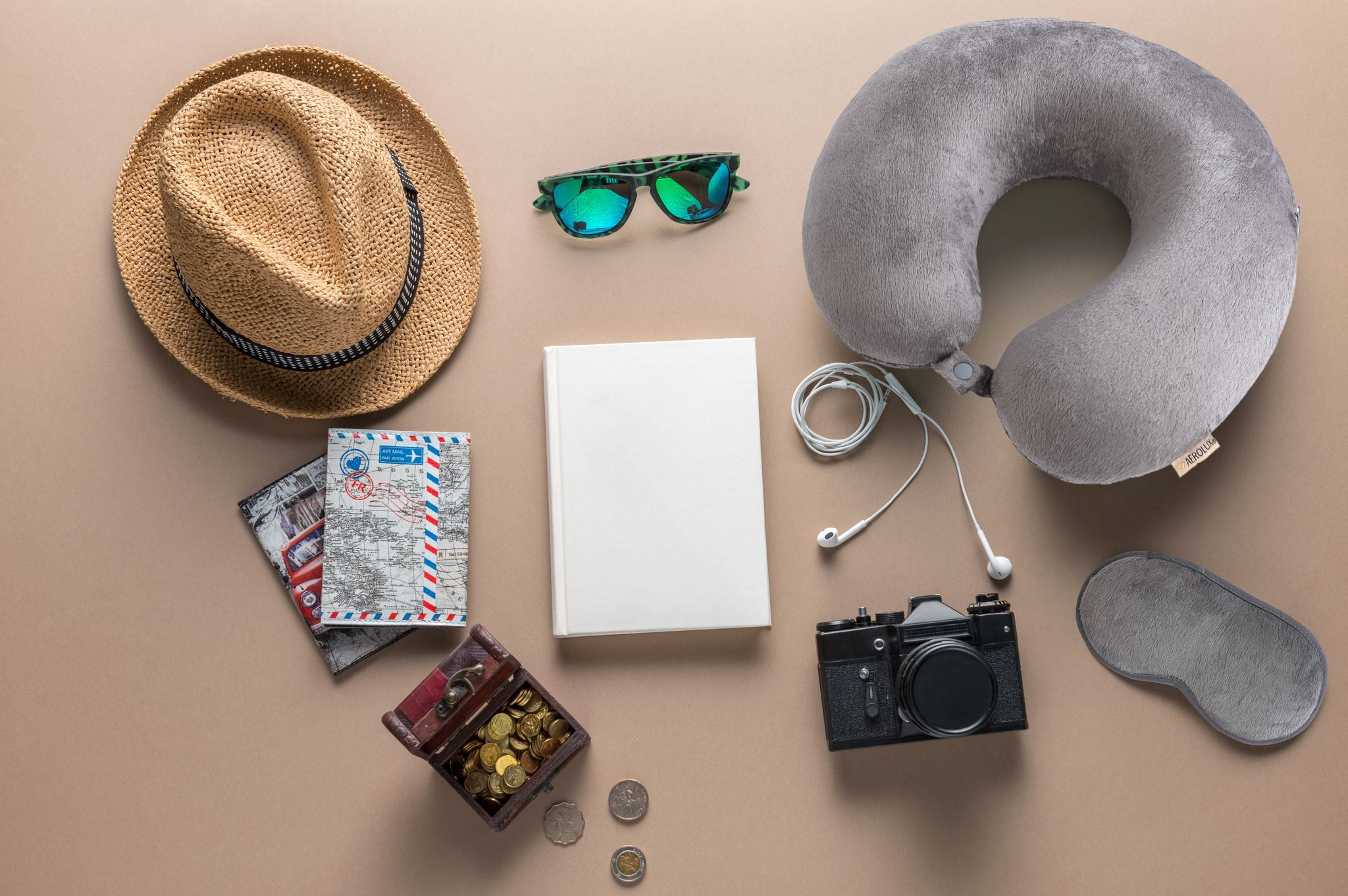 Aero Lux® Bon Voyage 2-Piece Travel Set - Memory Foam Travel Neck Pillow and Eye Mask, Grey