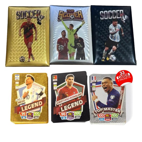Cartas coleccionables de fútbol 2024-25, 3 paquetes, 33 cartas coleccionables