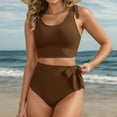thumbnail image 3 of RUTAYY Women's Bikini Sets Solid Color High Waist Swimwear Tankini Tops with Bottom Sports Swimming Beach Vacation Swimsuit, 3 of 5