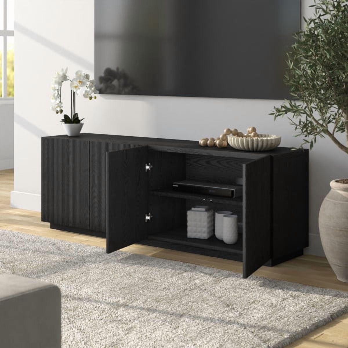 Halifax Rectangular Fluted TV Stand for TV's up to 75" in Black Grain