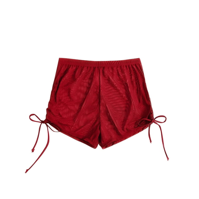 Plebaso Women's Mesh Shorts Beachwear See Through Bikini Bottom Summer Cover up Shorts with Drawstring