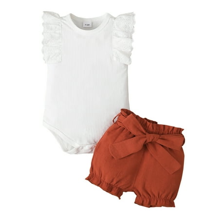 

3 Months Baby Girl Clothes 6 Months Girls 2PCS Summer Outfit Newborn Girls Sleeveless Top Shorts Set White