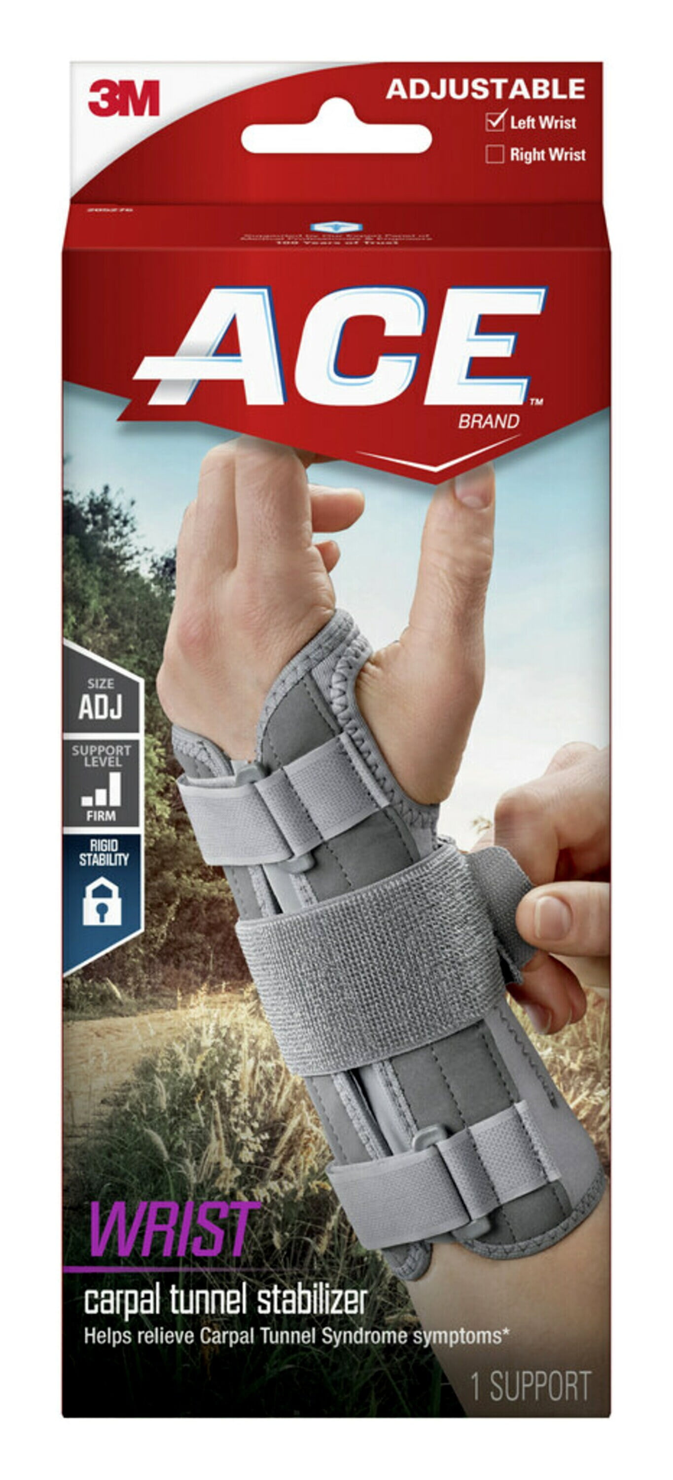 ACE Carpal Tunnel Wrist Stabilizer, Left Wrist, Firm Stability, All Day Wear