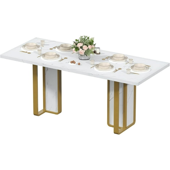 Lafnest 71" Farmhouse Dining Table for 8, Rectangular Kitchen Table with Waterproof Thick Wood Top & Floor-Protecting Feet,White