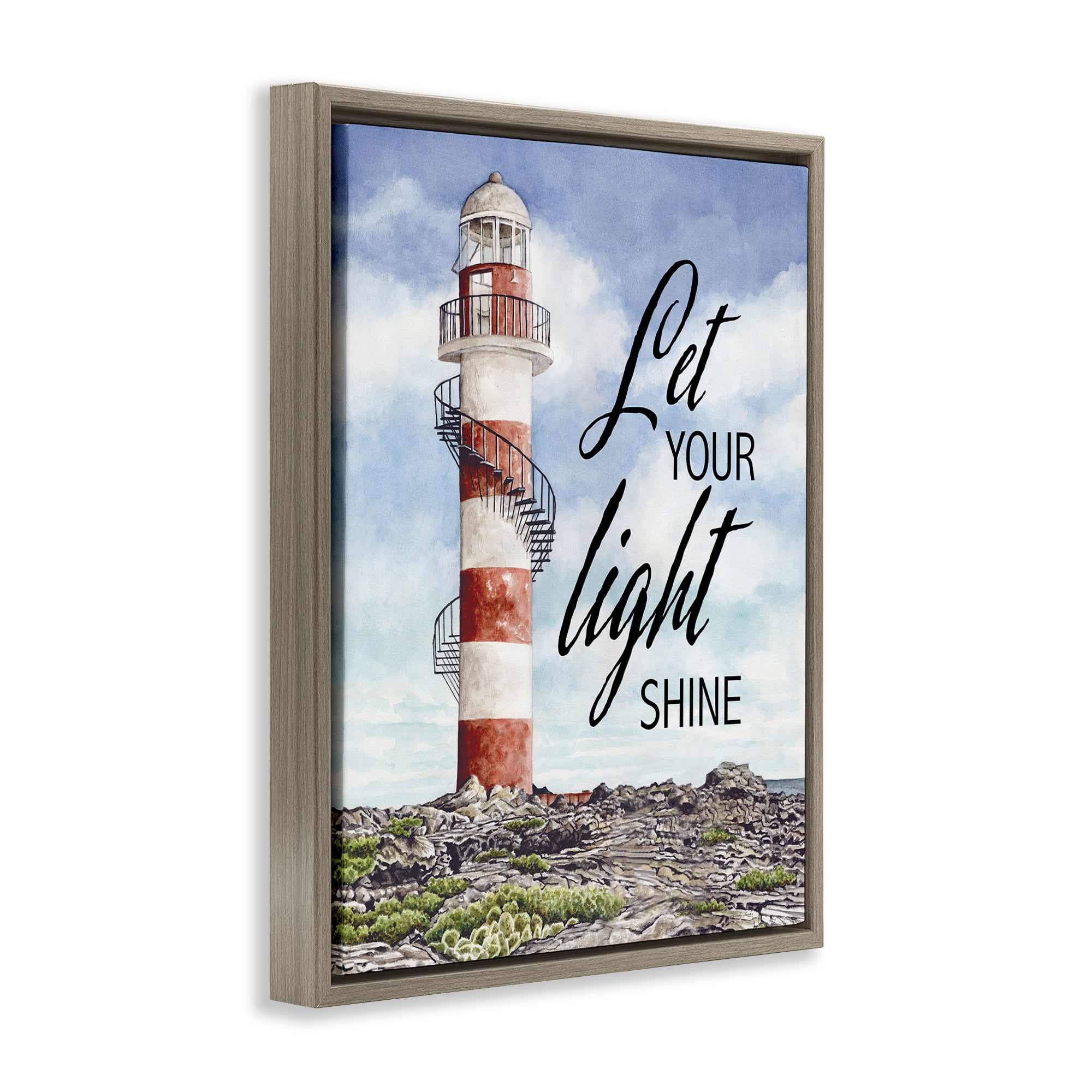 Stupell Industries Let Your Light Shine Beacon Brown Framed Floater Canvas Wall Art, design by Cindy Jacobs