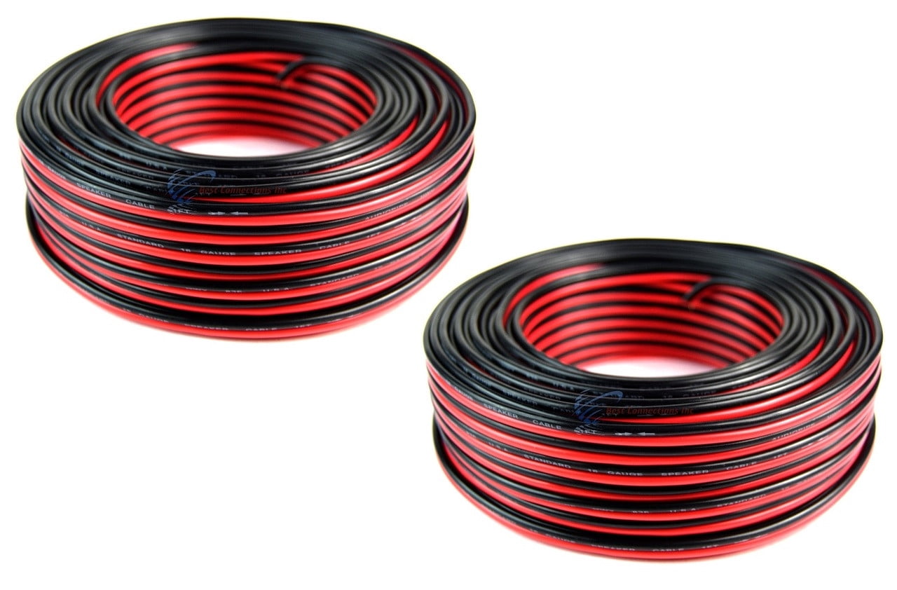 2 Rolls 100 Feet 16 Gauge Audiopipe Red Black 2 Conductor Speaker Wire Zip Cord