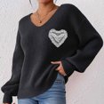 thumbnail image 1 of Heisall Women's Sweaters Autumn Winter Casual Loose Pullover V-Neck Lace Bow Knot Appliqué Tops, 1 of 7