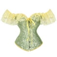 thumbnail image 1 of Lace Short Sleeves Corset Top Sexy Bustier Lingerie Waist Cincher Costume Tops Green S, 1 of 7