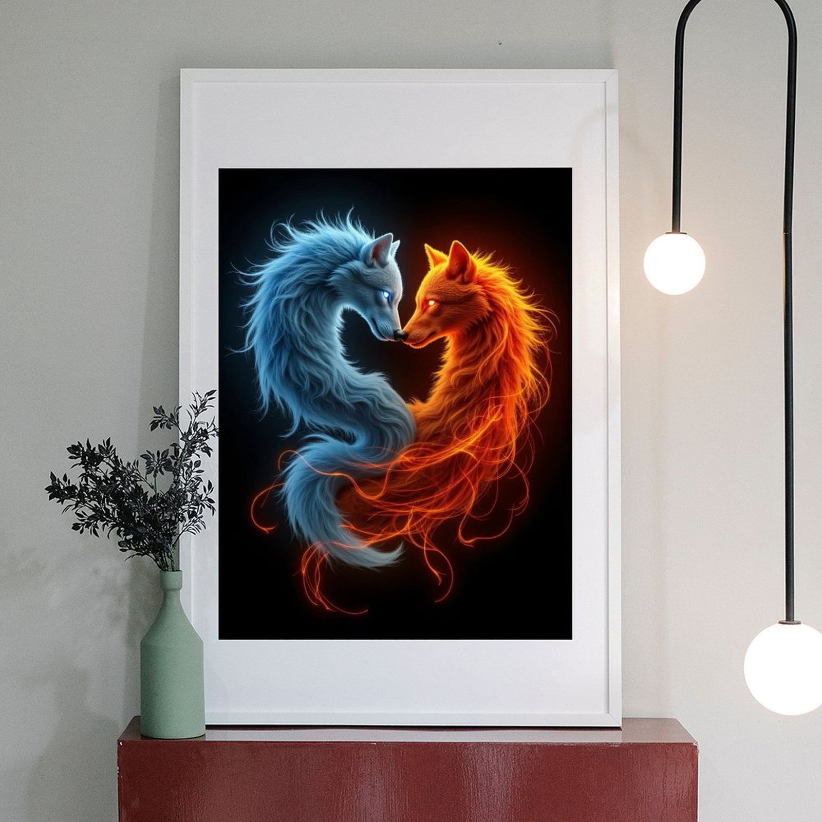 Diamond Art Kit for Adults, Ethereal Wolves Yin Yang Fire Ice Diamond Painting for Adults Beginners, DIY Diamond Art Painting Kits, 5D Diamond Painting Crafts for Home Decor 12x16 Frameless