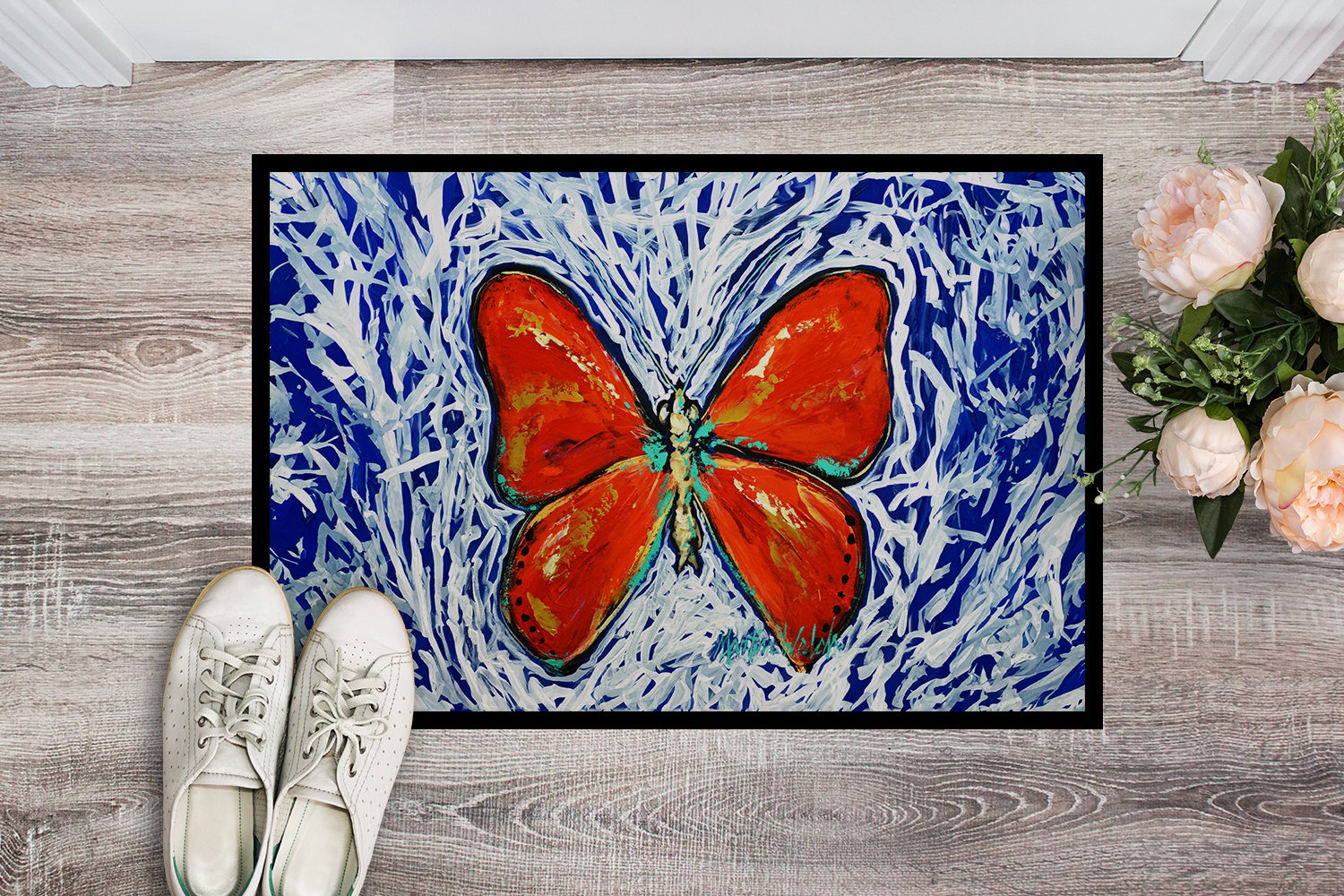 Carolines Treasures MW2116MAT 18 x 27 in. Red Glider Butterfly Doormat