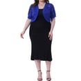 thumbnail image 2 of Cárdigans cortos de mujer plus size Agnes Orinda, con frente abierto, mangas cortas, encaje floral y boleros transparentes 2X azul real, 2 of 6