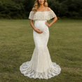 thumbnail image 6 of Gyujnb Off Shoulder Ruffle Flutter Sleeve Lace Maternity Gown Thin Spaghetti Strap Liner Fitted Long Train Formal Dress Elegant Outfit for Maternity Photoshoot Postpartum Party Wear,XL, 6 of 9