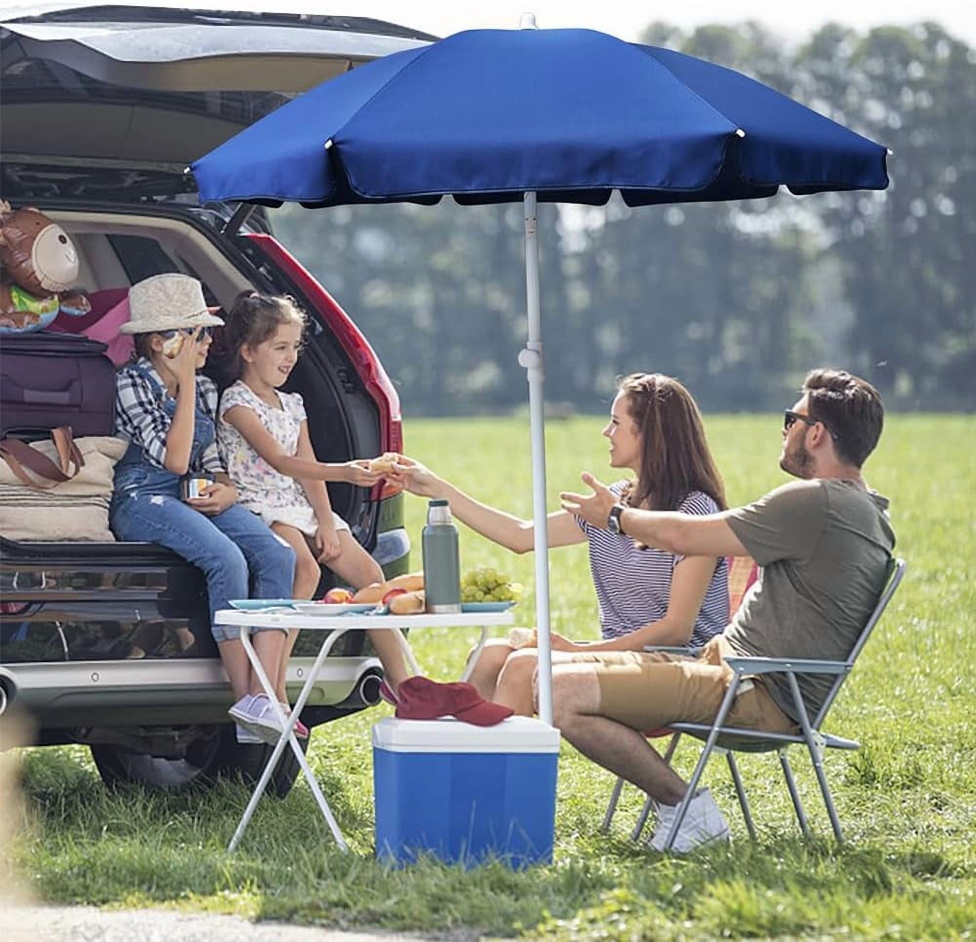 AMMSUN 6ft Blue Portable Picnic Umbrella Small beach Patio Umbrella,Push Up & Tilt & Carry Bag