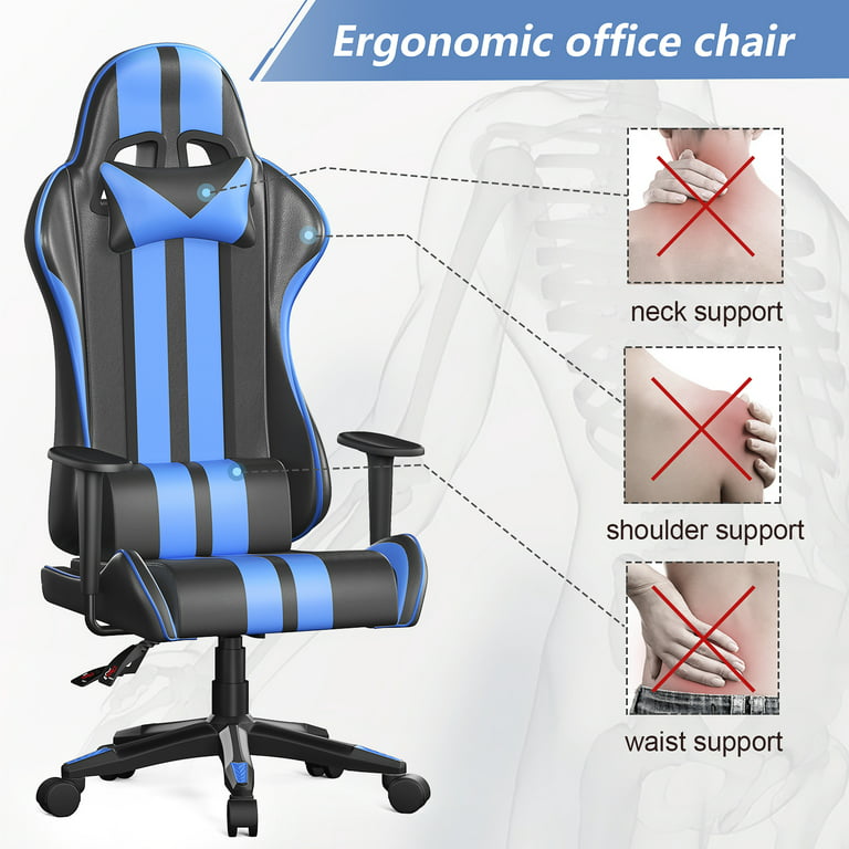 BestOffice PC Gaming Chair Ergonomic Office Chair Desk Chair with Lumbar  Support Flip Up Arms Headrest PU Leather Executive High Back Computer Chair  for Adults Women Men (Grey) 