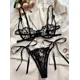 thumbnail image 4 of Conjunto de lencería con bordado de corazones, sujetador de malla sin forro y tanga de tiras, lencería y ropa interior sexy para mujer, 4 of 5