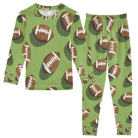 FORMRS Long Sleeve Top and Pants Pajama Set for Niños 2-Piece Sleepwear, Sizes 18M-8Y, Game Day Footballs