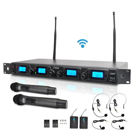 Uhf Beltpack Transmitter (Pyle PDWM4350U - UHF Wireless Microphone System Kit, Adjsutable Frequency, Includes (2) Handheld Mics, (2) Beltpack Transmitters, (2) Lavalier Mics & (2) Headset)