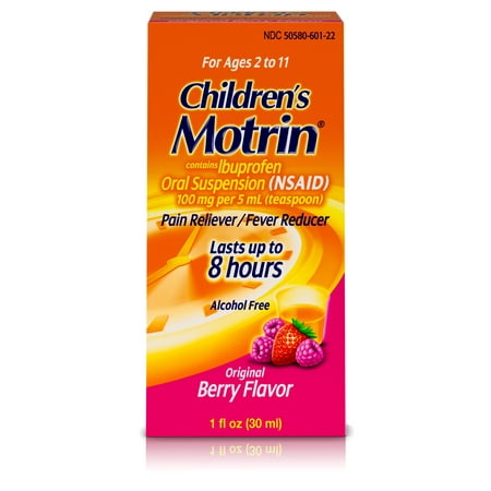 (4 Pack) Children's Motrin Oral Suspension, Pain Relief, Ibuprofen, Berry Flavored, 1