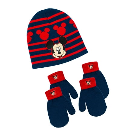 Infant Toddler Boy's Mickey Mouse Hat and 2 Pair Mitten Set