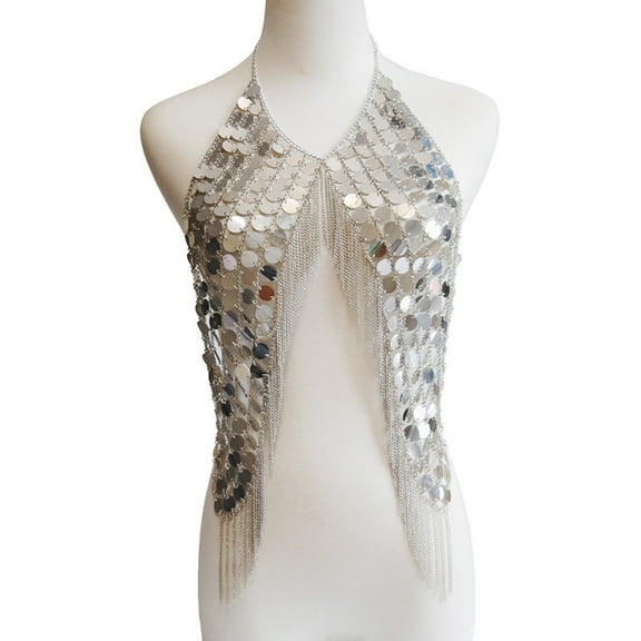 Necvior Multi-layer Tassel Chest Chain Nightclub Body Jewelry Alloy Material for Women