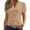 Khaki, variant on Pincandy Women's V-neck Twisted Button Solid Color Casual Loose Button Short Sleeved Top Summer Short Sleeve T Shirt Notched V Neck Eyelet Embroidery Tee Tops,Wine,XS