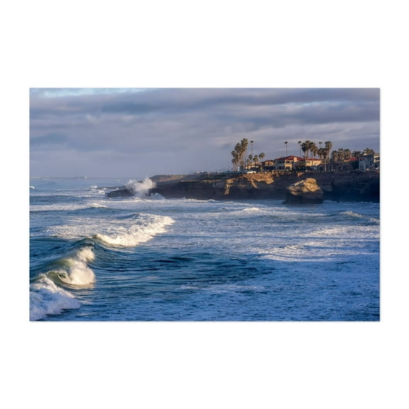 Ocean Waves at Sunset Cliffs - Photography Coastal Waves Ocean Seascape Beach House Palm Tree Landscape Unframed Wall Art Print 4 x 6 inches