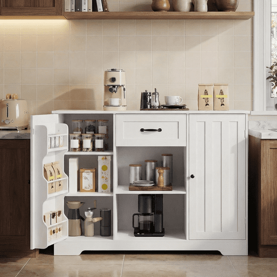 Aiho 46" L Kitchen Storage Cabinet, Coffee Bar Cabinet with Adjustable Shelves & Doors & Drawers, Sideboard Buffet Cabinet for Kitchen, Dining Room - White