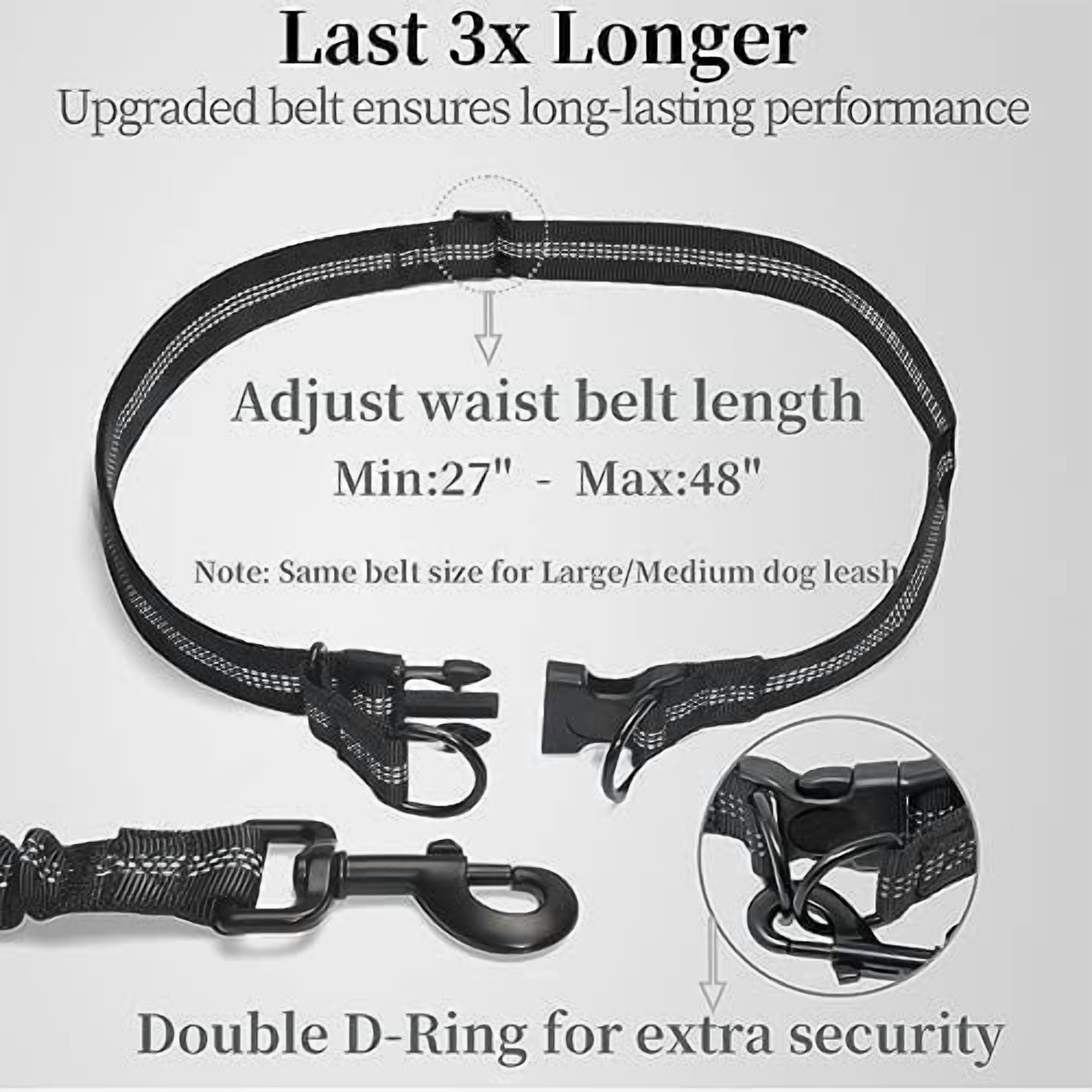 Hands Free Dog Leash with Zipper Pouch, Dual Padded Handles and Durable Bungee for Walking, Jogging and Running Your Dog (Large, 25-120 lbs, Emerald)