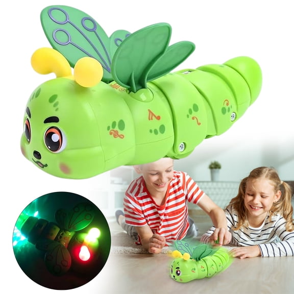 Goowood 360 Rotary Caterpillar Musical Toy with LED Lights and Obstacle Avoidance Creeping Crawling Stunt Toy Car for Toddlers Boys Kids
