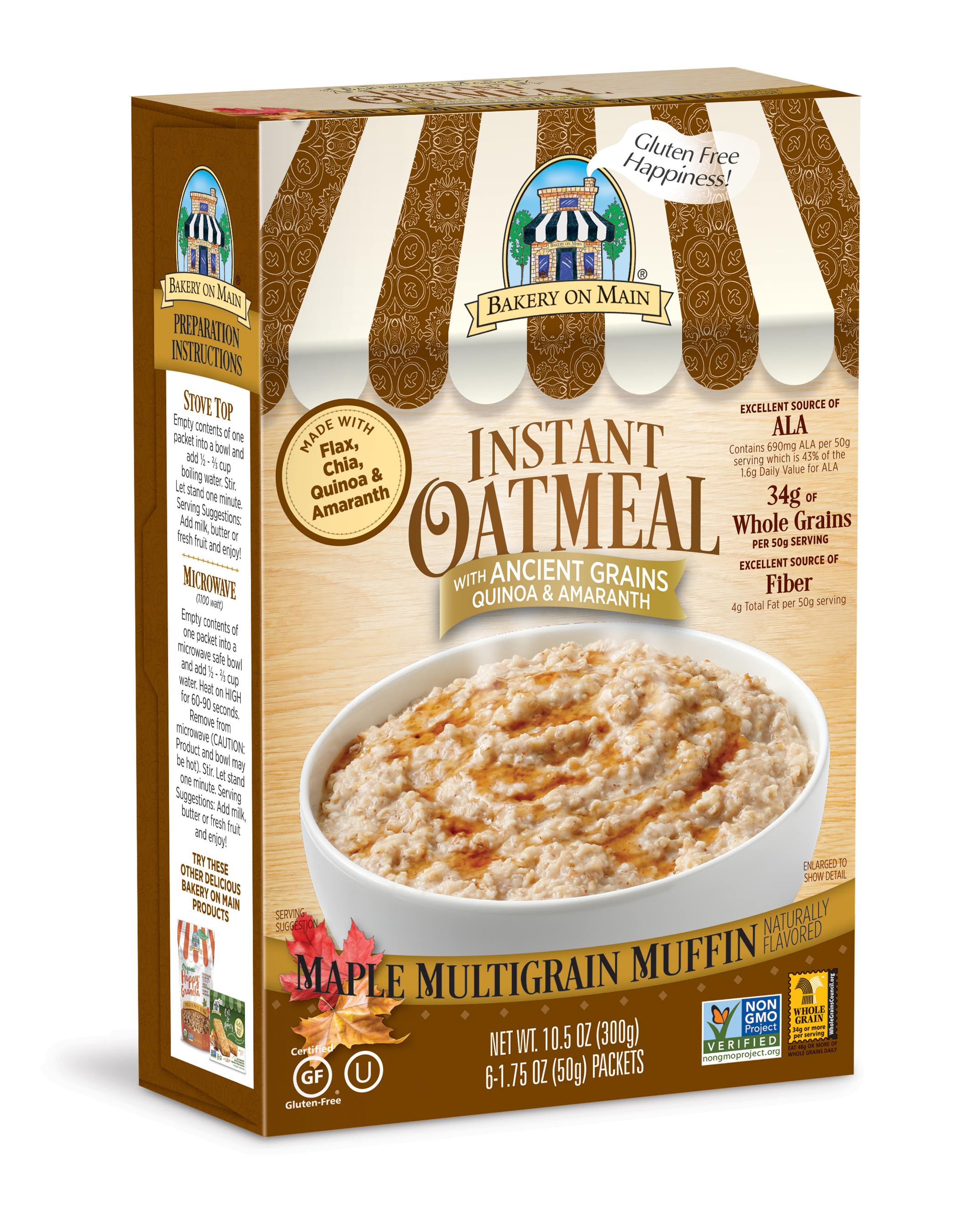 Bakery on Main, Instant Oatmeal, Gluten Free, Maple Muffin, Ancient