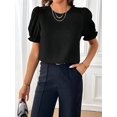 thumbnail image 6 of Women Dressy Plain Solid Short Sleeve Chiffon Blouse Boat Neck Shirts Summer Tops Elegant Blouse Tshirts Tees Apparel Black L, 6 of 8
