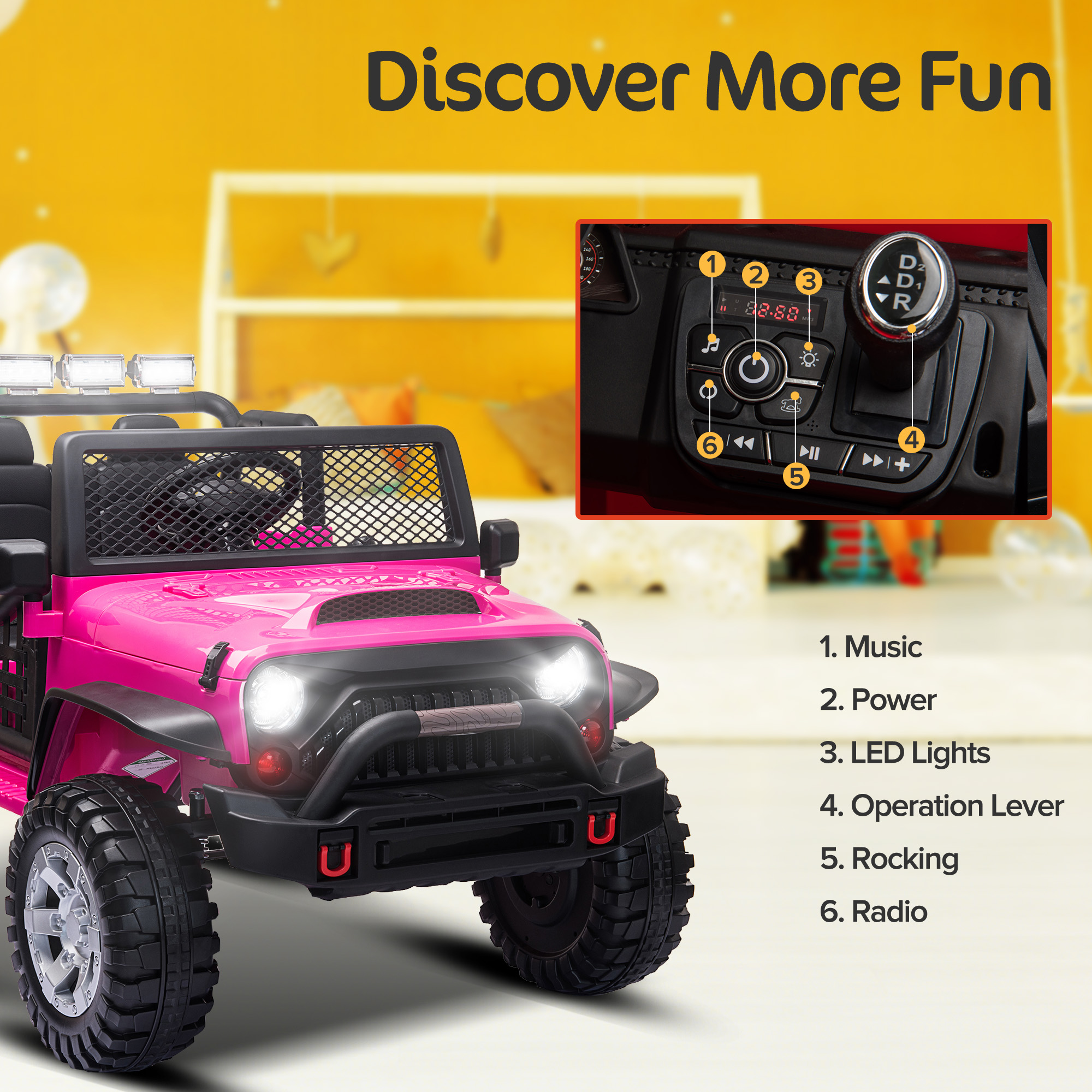 2 Seater Kids Ride on Truck with Remote Control, Music, 12V Children Electric Jeep Car - image 5 of 10