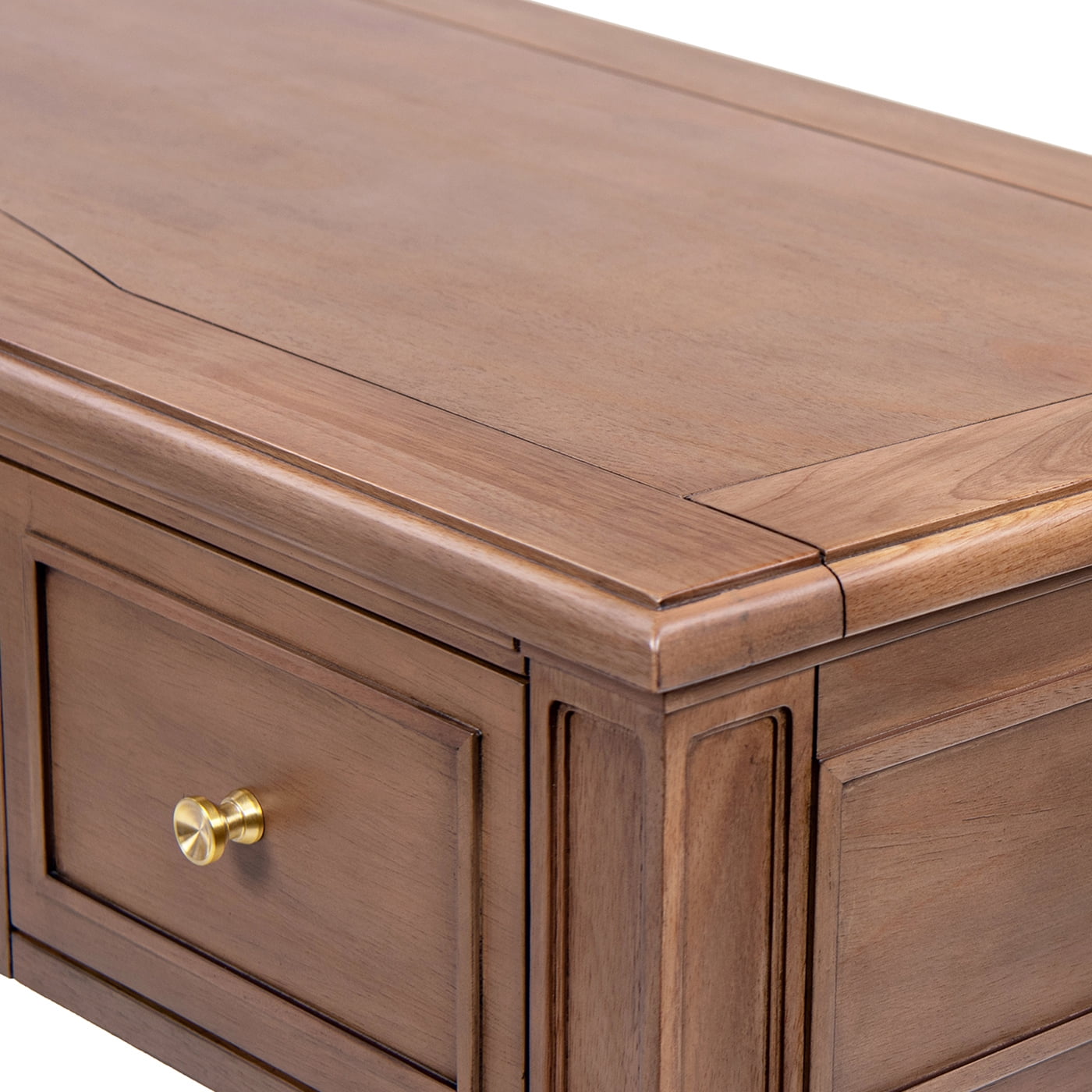 Dauphin 55" 3-Drawer Wood Executive Desk, Natural Brown Rubber Wood & Veneer