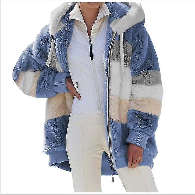Chaqueta de mujer Moda Patchwork Felpa Cremallera Abrigo con capucha Regalo de Navidad-3