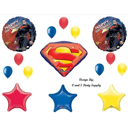 NEW SUPERMAN Man of Steel Super Hero Happy Birthday PARTY Balloons Decorations SuppliesMylar balloons, double sided and self sealing. By Anagram