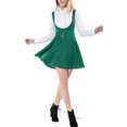 thumbnail image 5 of INSPIRE CHIC Women's Overall Dress Solid U Neck Button Decor Flared Hem XS Green, 5 of 9