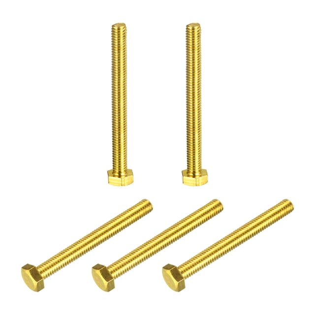Unique Bargains Brass Hex Bolts, M6x60mm 5 Pack Fully Thread Grade 4.8 Machine Screws