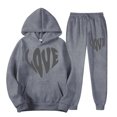 thumbnail image 2 of VBTAPA Womens Cute Sweatsuit 2 Piece Casual Sports Outfits Heart-Shaped Letter Print Hooded Sweatshirt and Jogger Sweatpants Set Teen Girls Y2K Tracksuit Dark Gray XXXL, 2 of 4