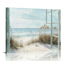 ARISTURING  Beach Scene Canvas Wall Art: Bedroom Large Modern Ocean Window Print Relaxing Coastal Painting Living Room Tropical Sea Landscape Picture Seascape Artwork for Home Office Decor