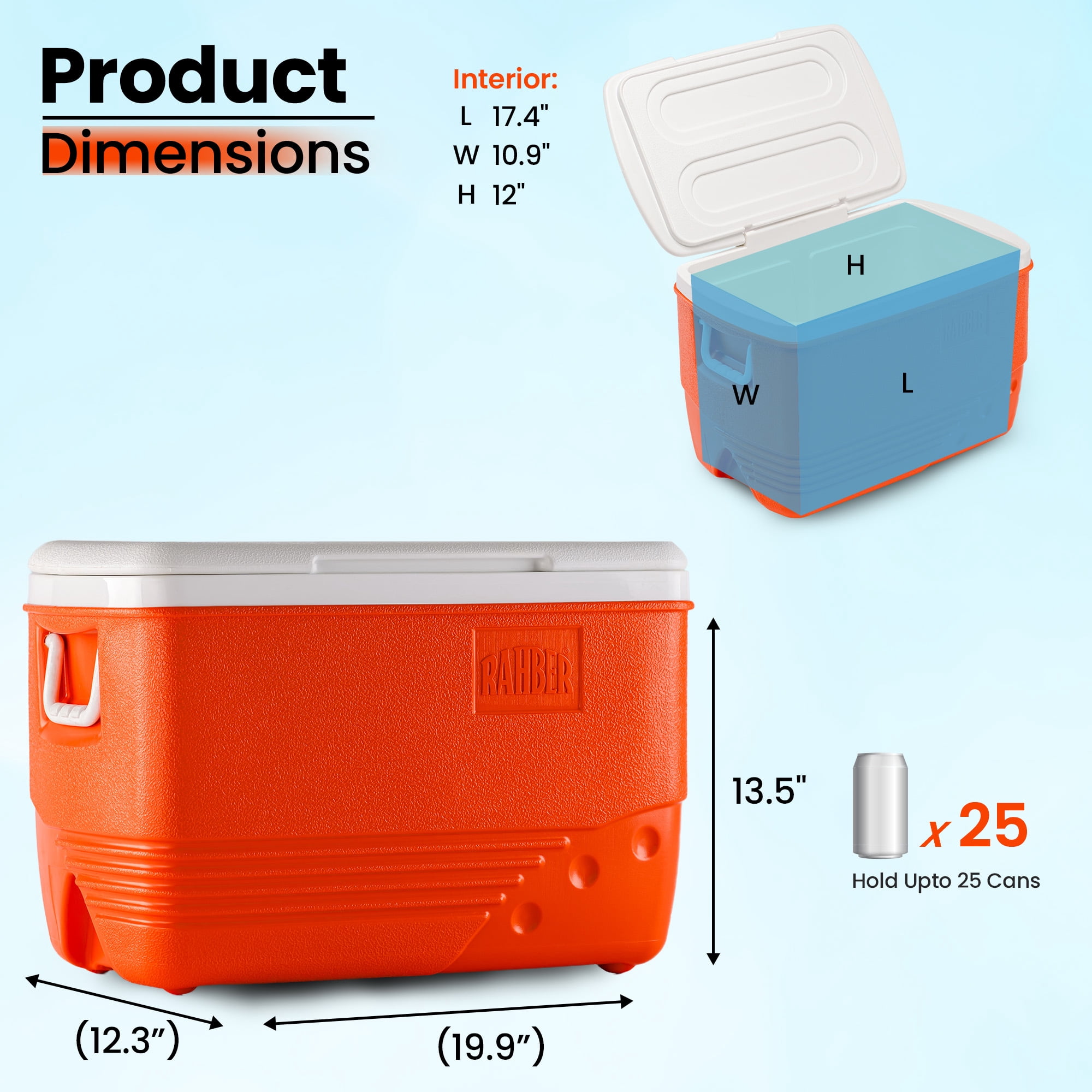 Rahber 31.7 Qt Ice Cooler Insulated Ice Chest Box, Hard Sided Portable with Retractable Handle