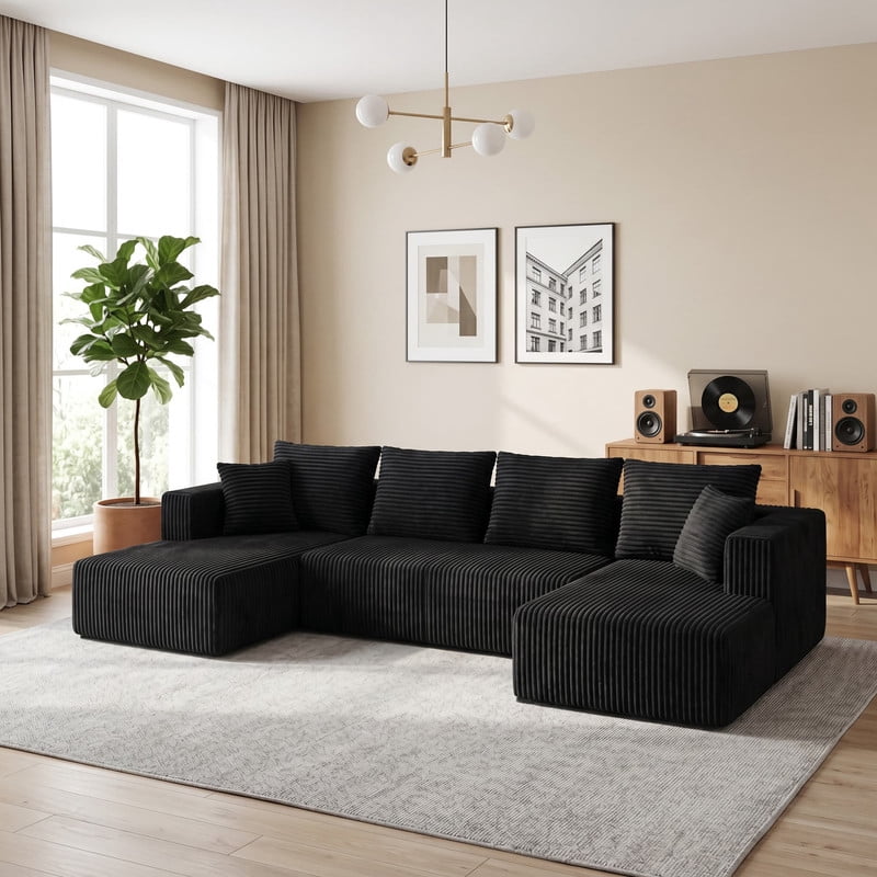 U-Shaped Modular Sectional Sofa with Double Chaise, 132.1'' Oversized Corduroy Sofa Couch with Deep Seat for Living Room Apartment