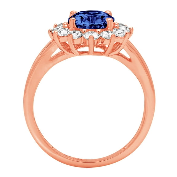 2.72 ct Oval Cut Simulated Tanzanite Halo Engagement Ring for Women in 14K Rose Gold