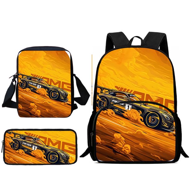 Juego de 3 piezas mochilas de lujo con logotipo de coche deportivo, bolso de hombro, estuche para lápices, mochilas escolares de gran capacidad para niños y niñas, el mejor regalo