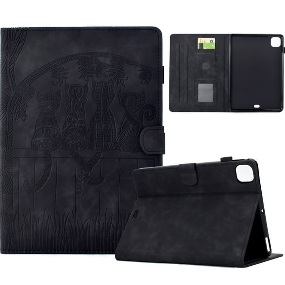 Dteck Case for iPad Pro 11 inch Case (M4) 2024, Embossed Stand with Multiple Viewing Angles Stand PU Leather Back Cover, Black