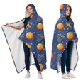 thumbnail image 2 of Wearable Blanket,Basketball Theme Pattern Hooded Wearable Flannel Blanket for Adults & Teens with Buckle,Winter Poncho Shawl Wrap Cape,50"x60", 2 of 5