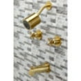 thumbnail image 2 of Kingston Brass KBX8147ZX Millennium Two-Handle Tub and Shower Faucet, Brushed Brass, 2 of 5