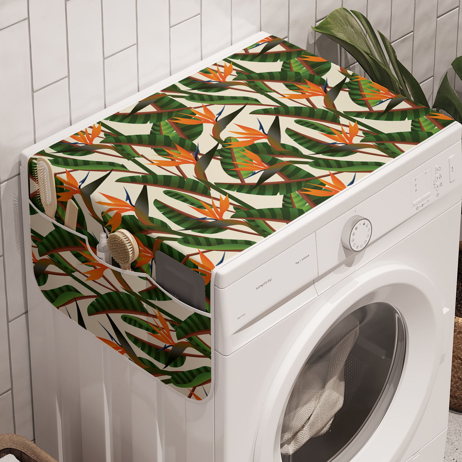 Ambesonne Botanic Form Washing Machine Organizer Cover for Washer Dryer 