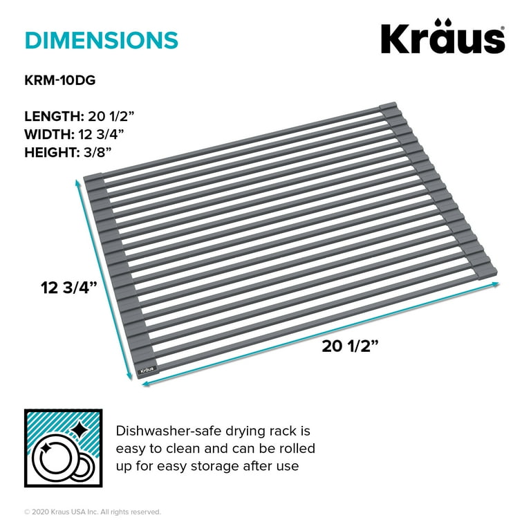 Kraus KRM-11BL Multipurpose Over Sink Roll Up Dish Drying Rack Matte Black